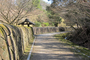 「二の荒手」の左岸側に設けられた導流堤